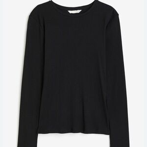New H&M Black Ribbed Cotton mix Long sleeve t shirt size S